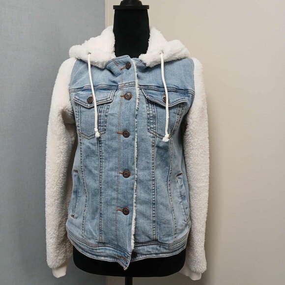 Maurices Size Small Denim Sherpa Hooded Jacket - Picture 1 of 11